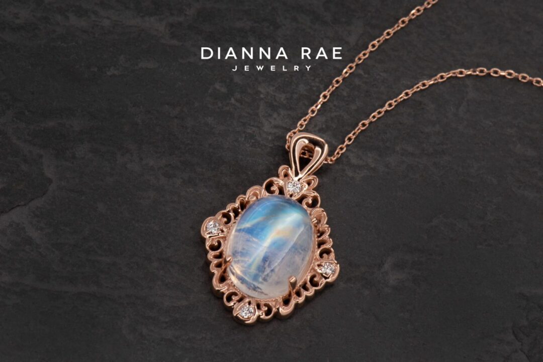 Rose Gold Moonstone and Diamond Pendant