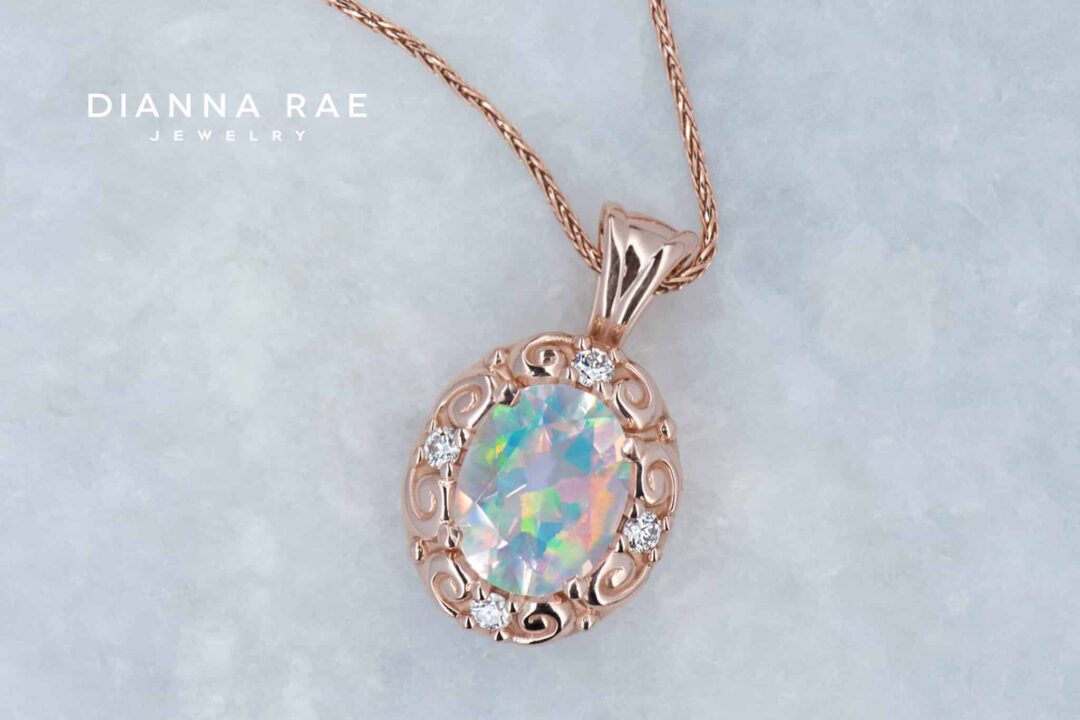 14kt Rose Gold Brazilian Opal Pendant with Diamond Accents