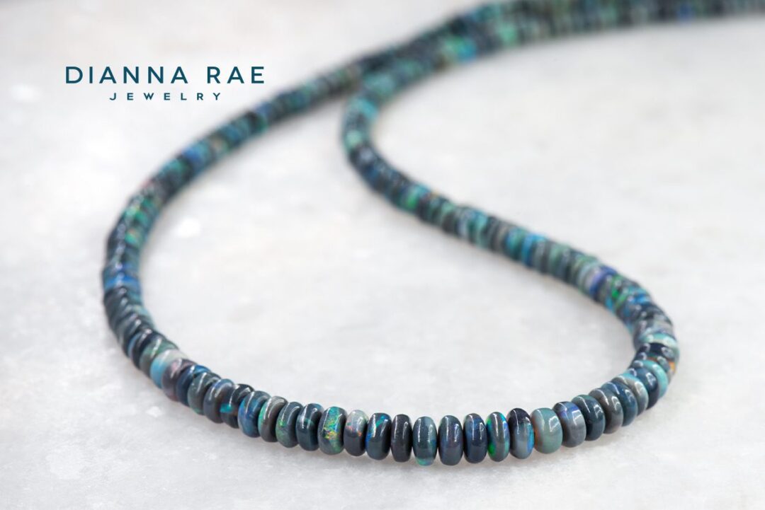 17" White Gold Black Opal Beaded Necklace Strand