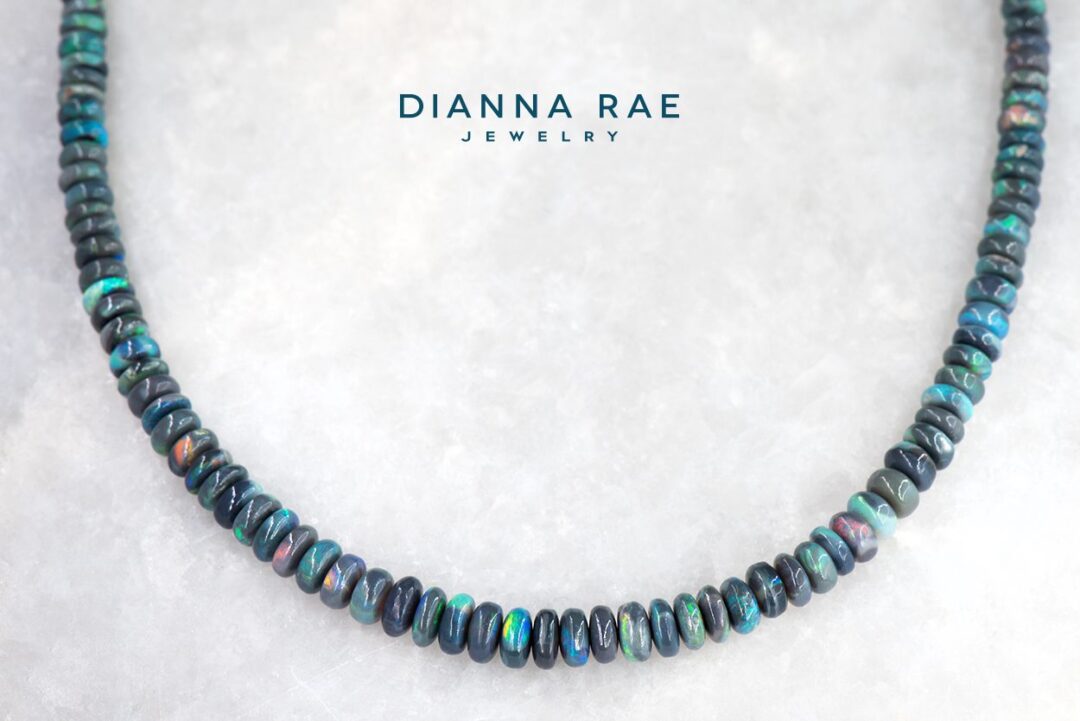 17" White Gold Black Opal Beaded Necklace Strand - Image 2