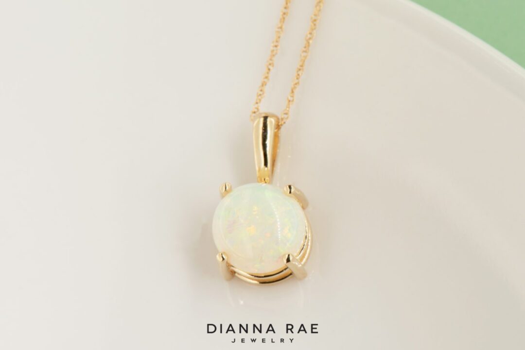 Yellow Gold Round Opal Pendant
