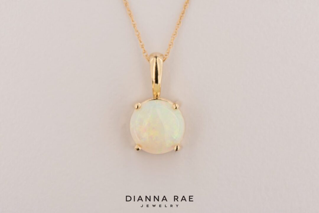 Yellow Gold Round Opal Pendant - Image 2