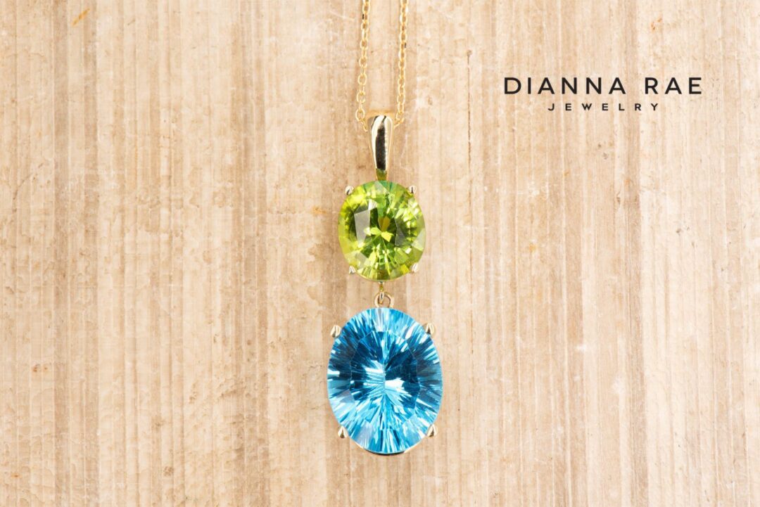 Yellow Gold Oval Swiss Blue Topaz and Peridot Pendant
