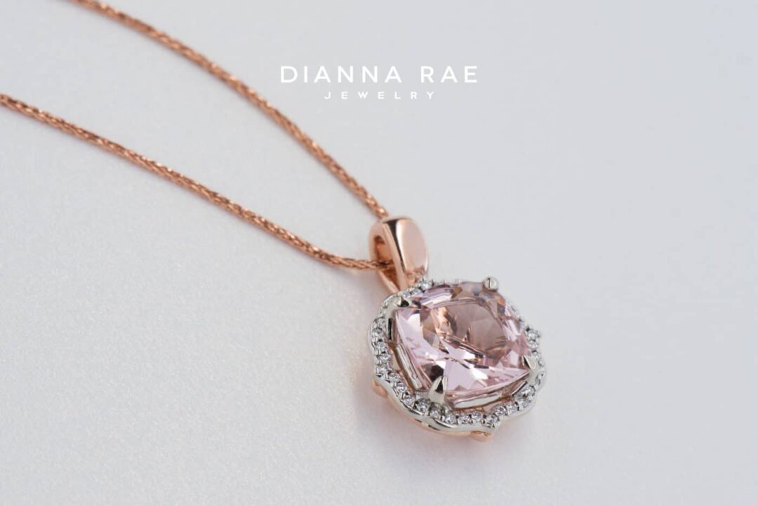Rose Gold Morganite and Diamond Halo Pendant