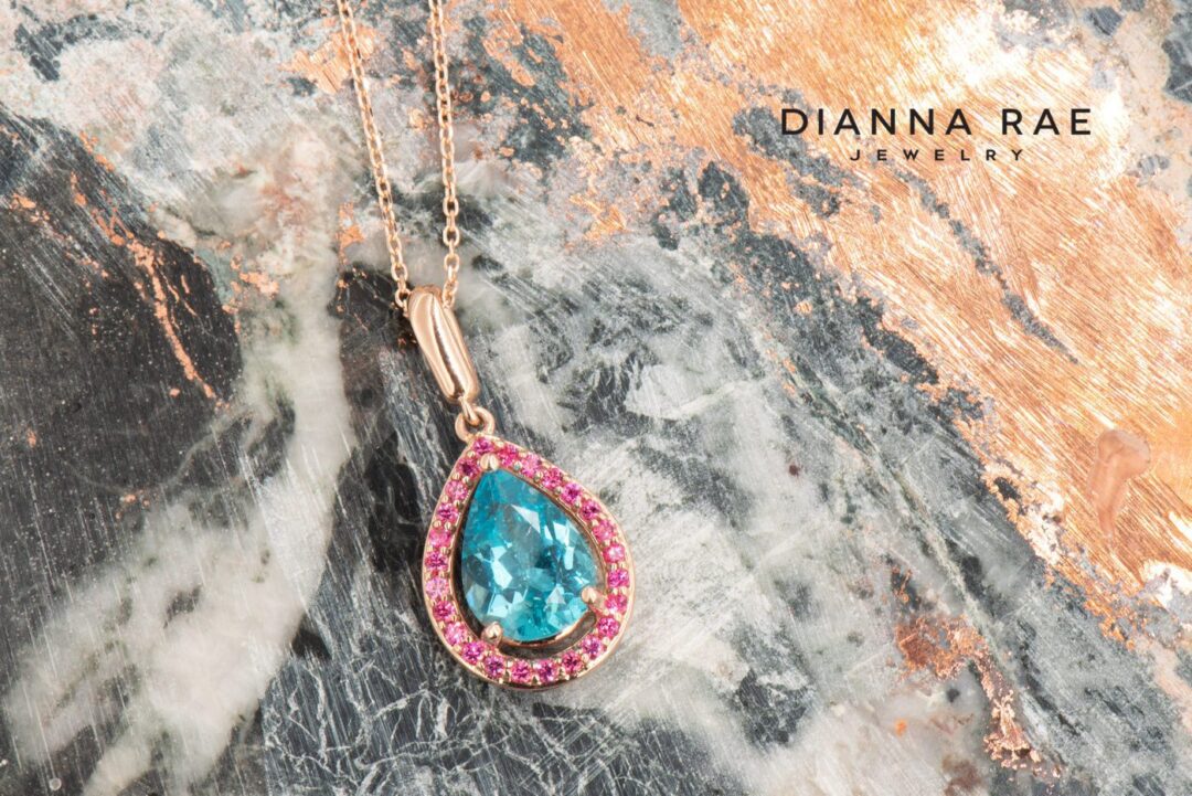 Rose Gold Pear Apatite Pendant with Pink Spinel Halo