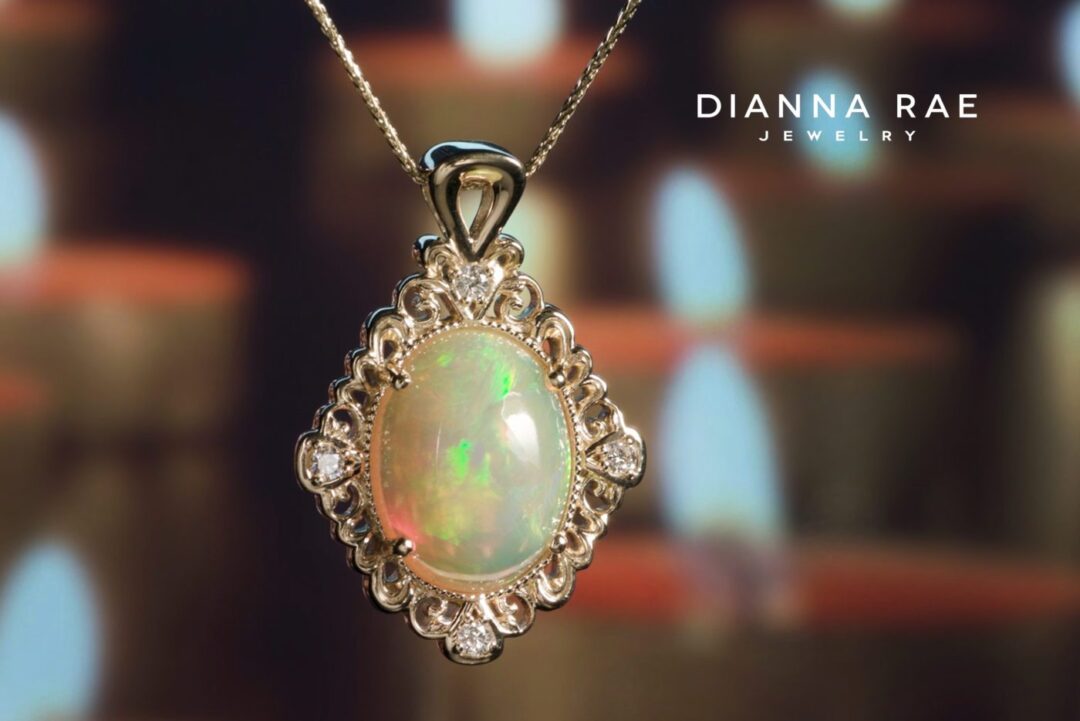 Yellow Gold Ethiopian Opal and Diamond Pendant - Image 2