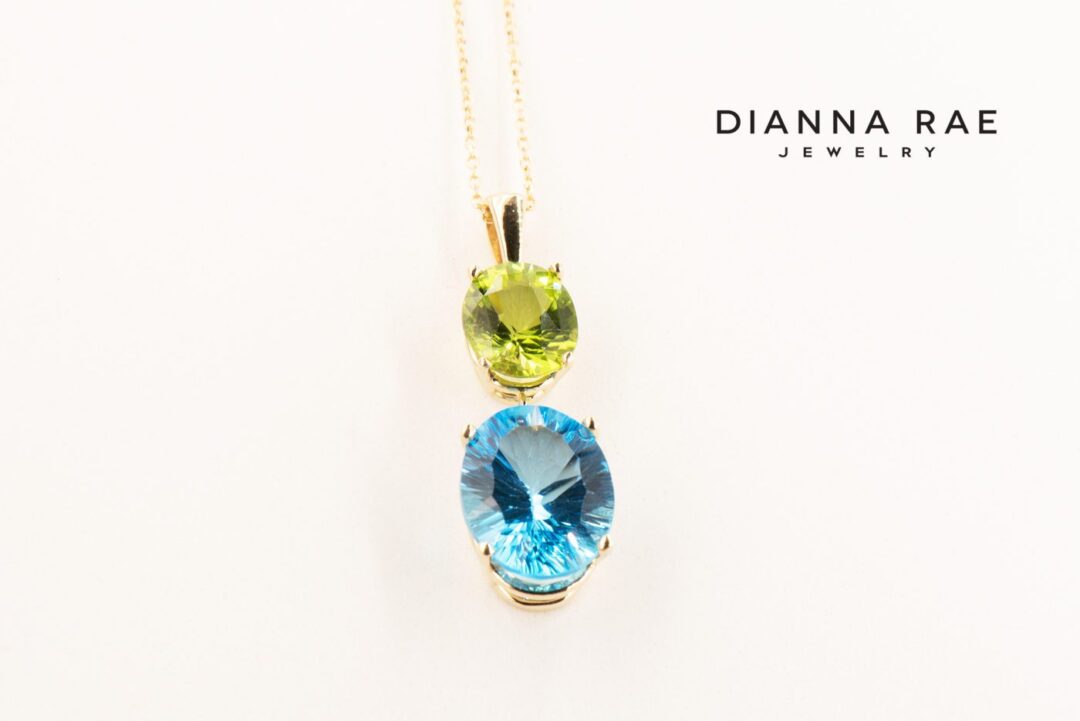 Yellow Gold Oval Swiss Blue Topaz and Peridot Pendant - Image 2