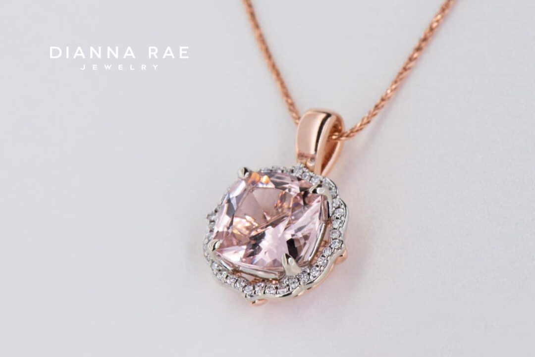 Rose Gold Morganite and Diamond Halo Pendant - Image 2