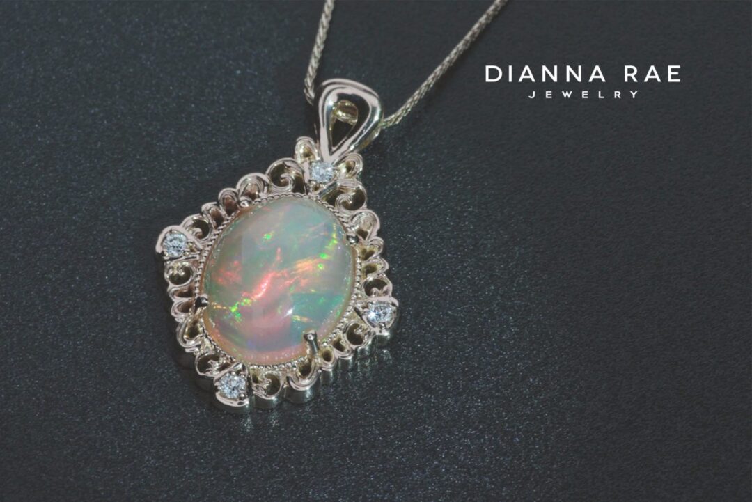 Yellow Gold Ethiopian Opal and Diamond Pendant - Image 3