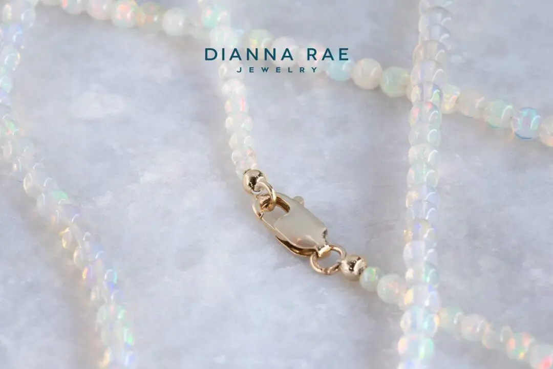 18" Yellow Gold Ethiopian Opal Beaded Necklace Strand - Image 3
