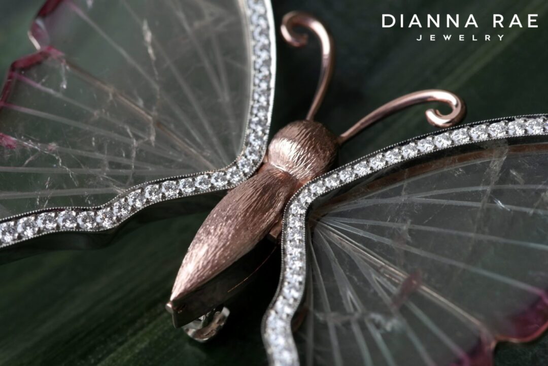 Butterfly Pin with Watermelon Tourmaline and Diamond Wings - Image 3