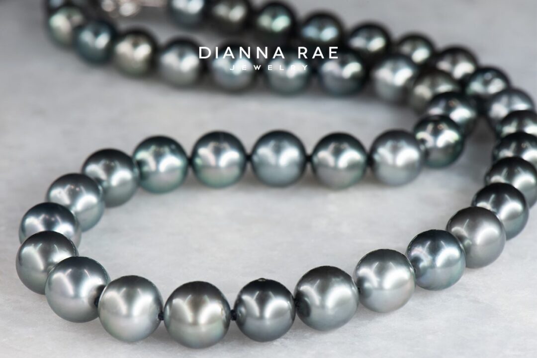 16" Tahitian Black Pearl Strand Necklace with White Gold Clasp
