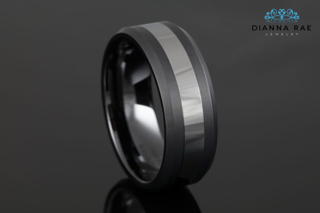 Tungsten Ceramic Thumb Print Band