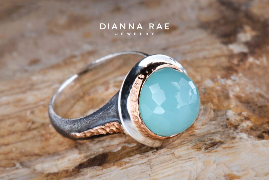 Two Tone Antiqued Sterling Silver Chalcedony Fashion Ring