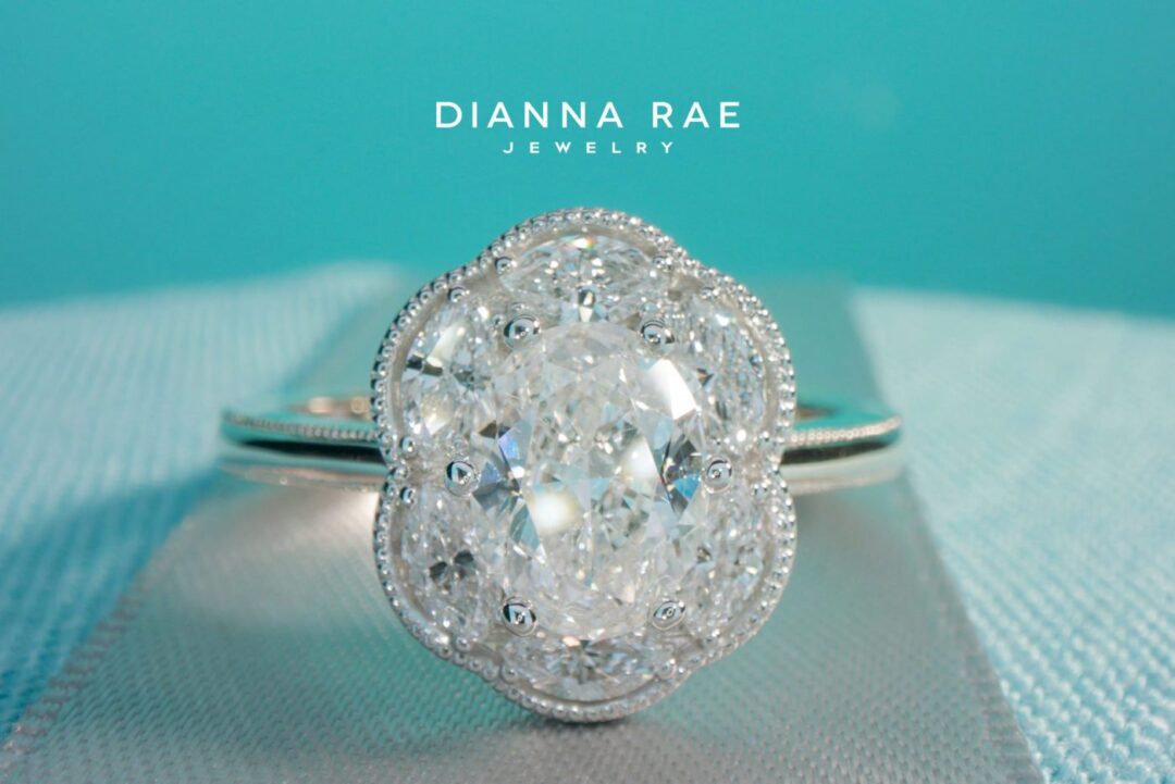 Wisteria - White Gold Oval Diamond Engagement Ring with Marquise Halo - Image 2