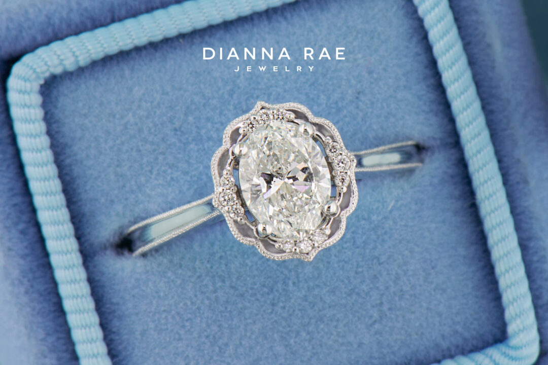 Daisy Blossom Petal - White Gold Oval Halo Engagement Ring - Image 6