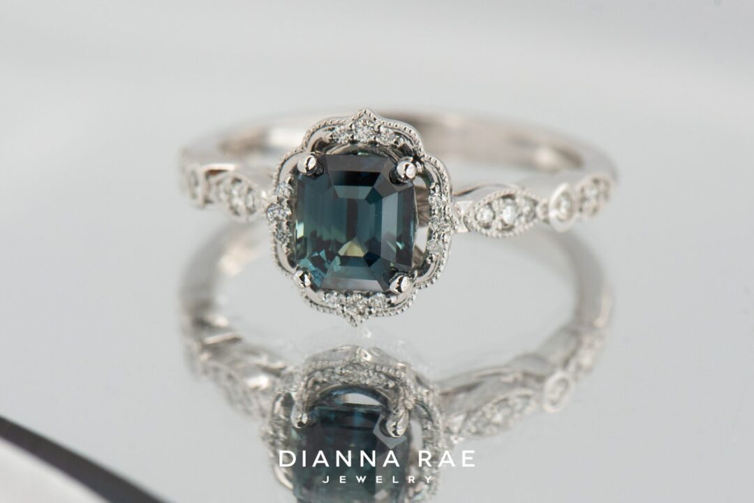 14k White Gold Daisy Petal Sapphire Ring - Image 4