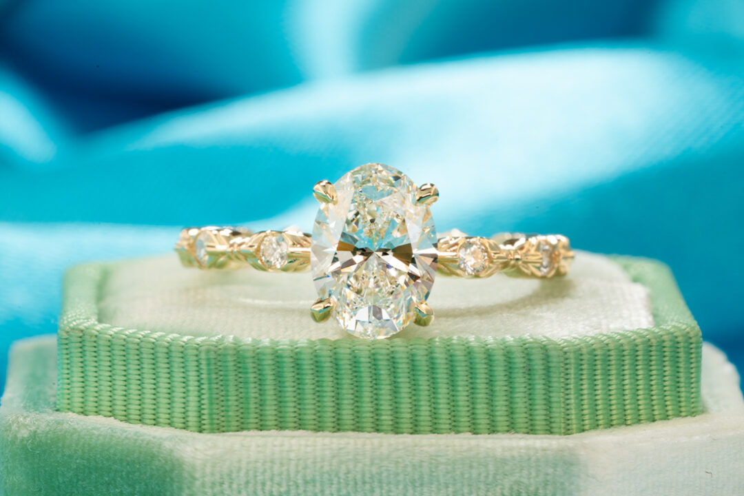 Oval Diamond Ring with Diamond Accented Band - Image 3
