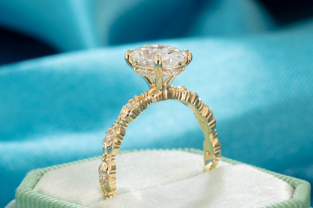 Oval Diamond Ring with Diamond Accented Band - Image 4