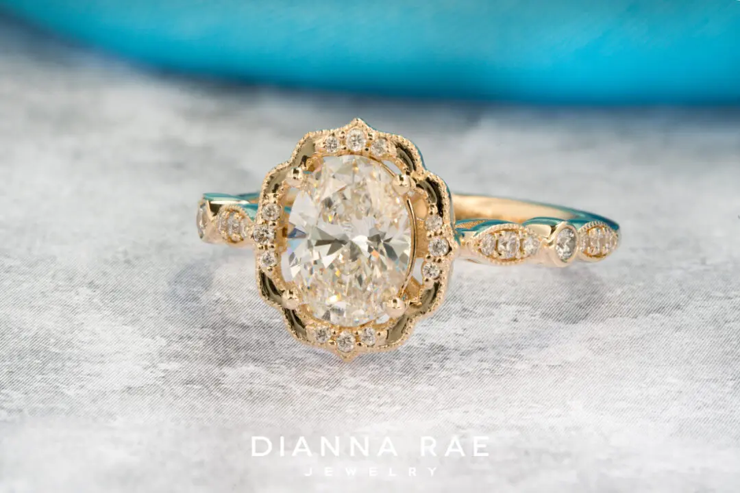 Daisy Blossom Petal - Yellow Gold Oval Halo Engagement Ring