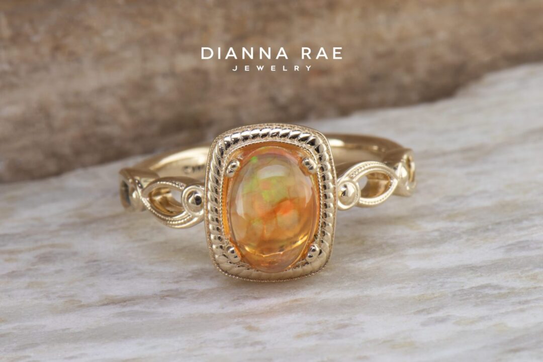 Yellow Gold Mexican Fire Opal Ring