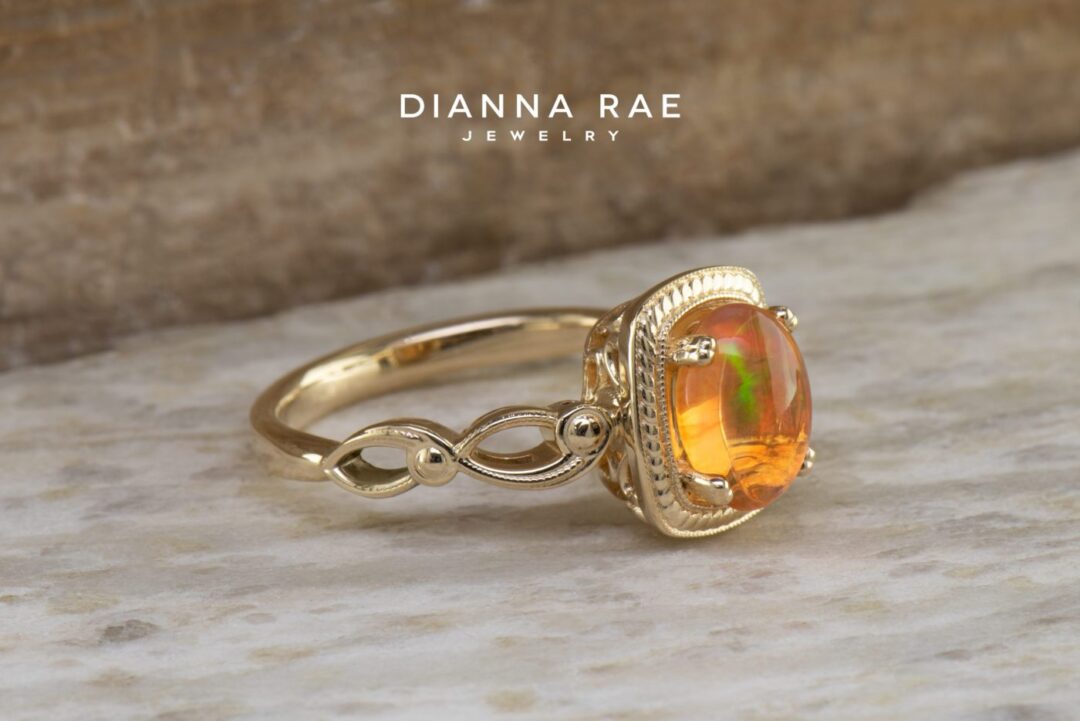 Yellow Gold Mexican Fire Opal Ring - Image 2