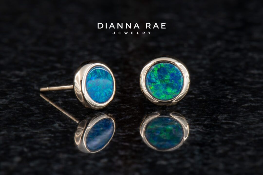 Yellow Gold Bezel-Set Opal Doublet Stud Earrings