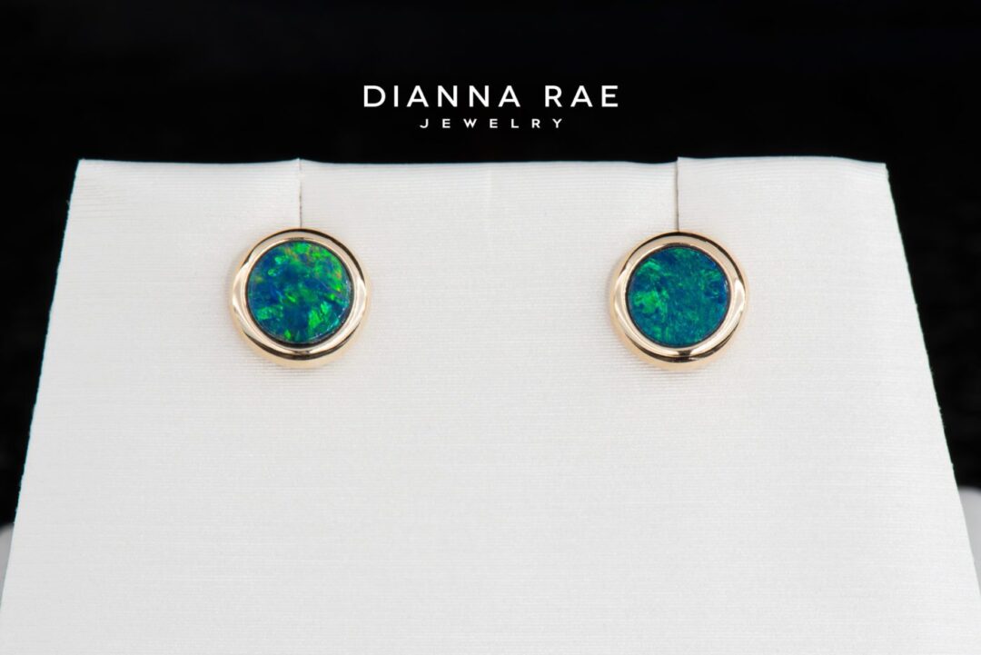 Yellow Gold Bezel-Set Opal Doublet Stud Earrings - Image 2
