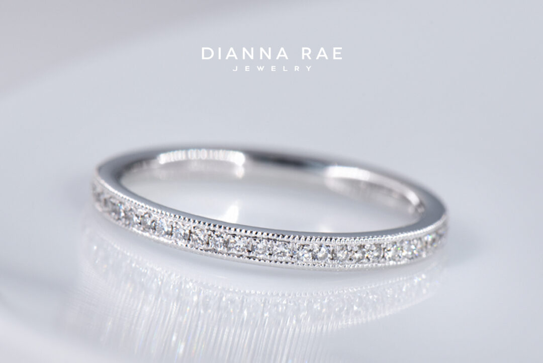 White Gold Diamond Wedding Band with milgrain accent - Image 2