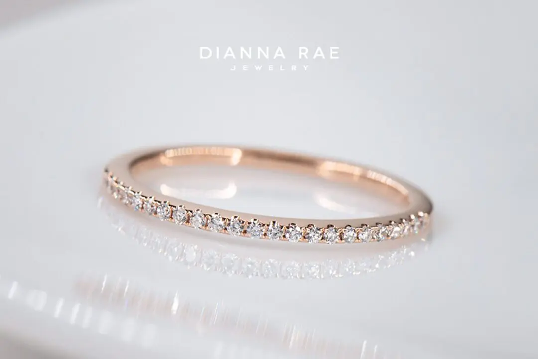 Rose Gold Round Diamond Stackable Wedding Band - 0.11CTW