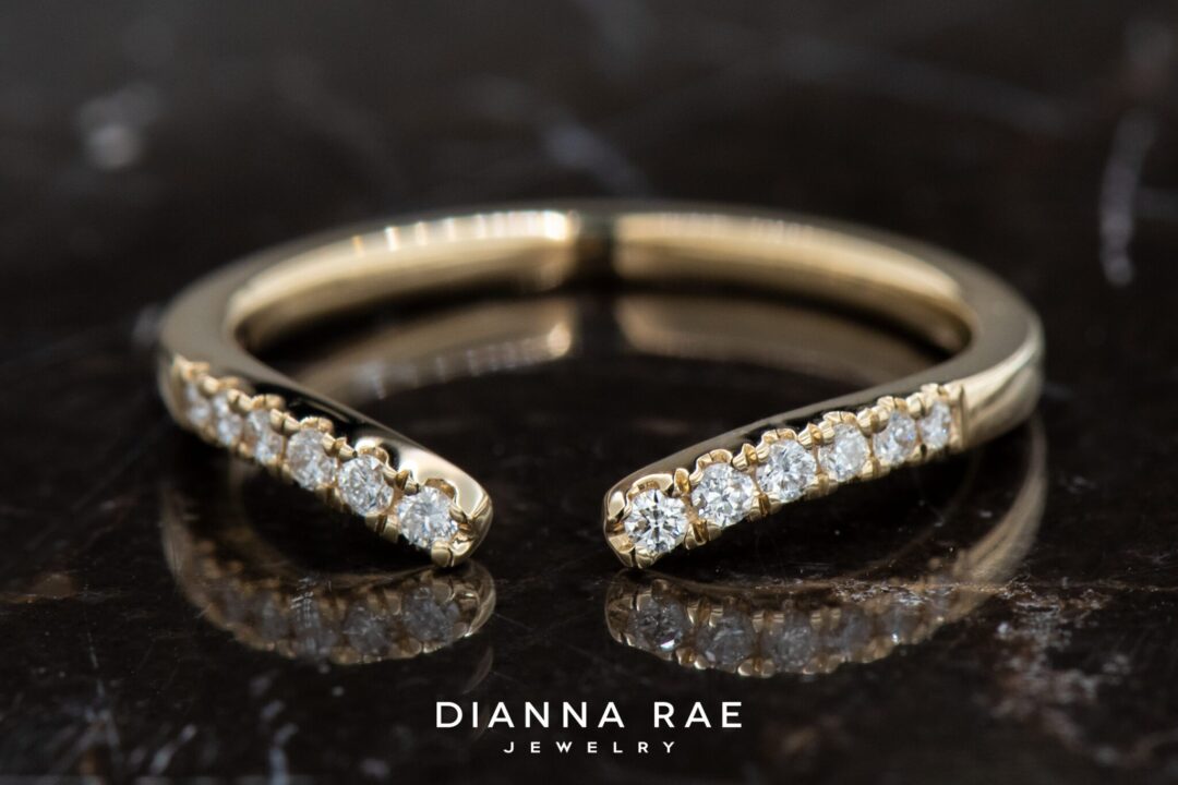 14k Yellow Gold Contoured Open Diamond Wedding Band - Image 4