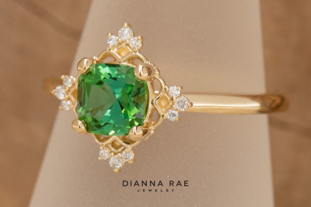 Yellow Gold Green Tourmaline Ring