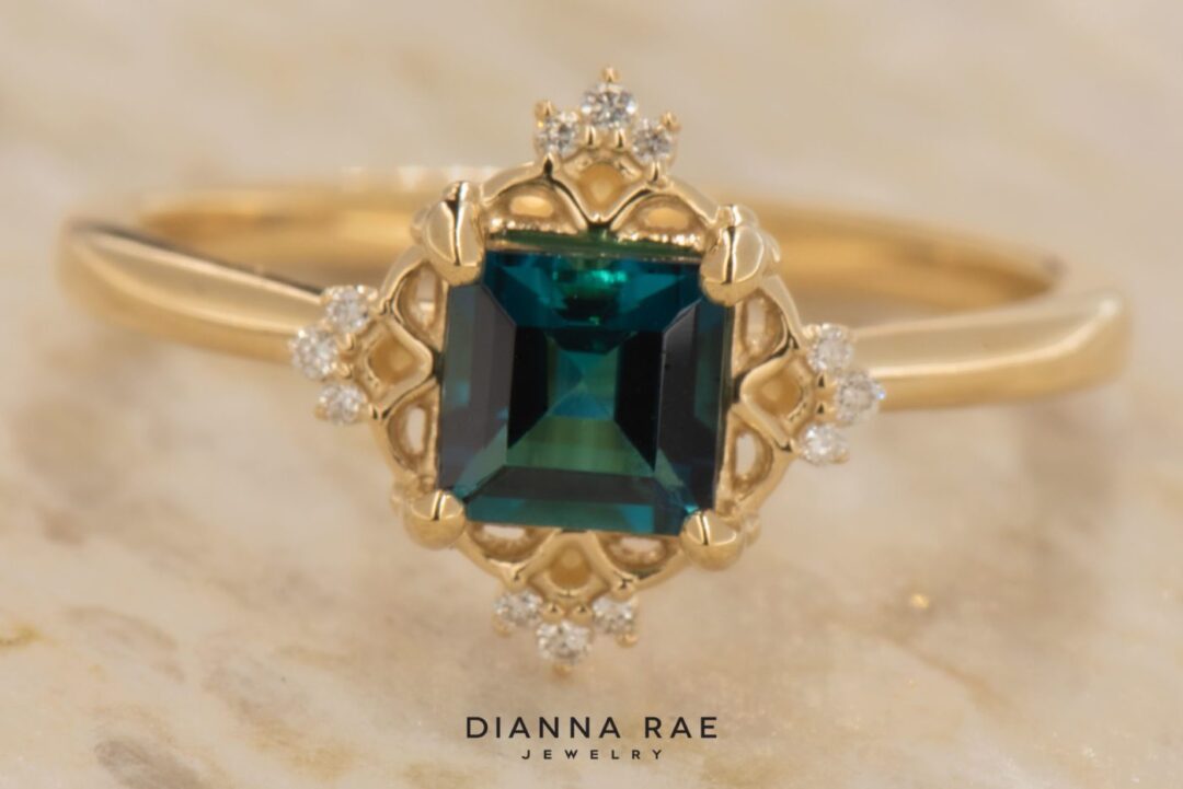 Yellow Gold Indicolite Tourmaline Ring