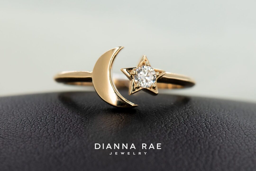 Yellow Gold Moon and Star Ring - Image 2