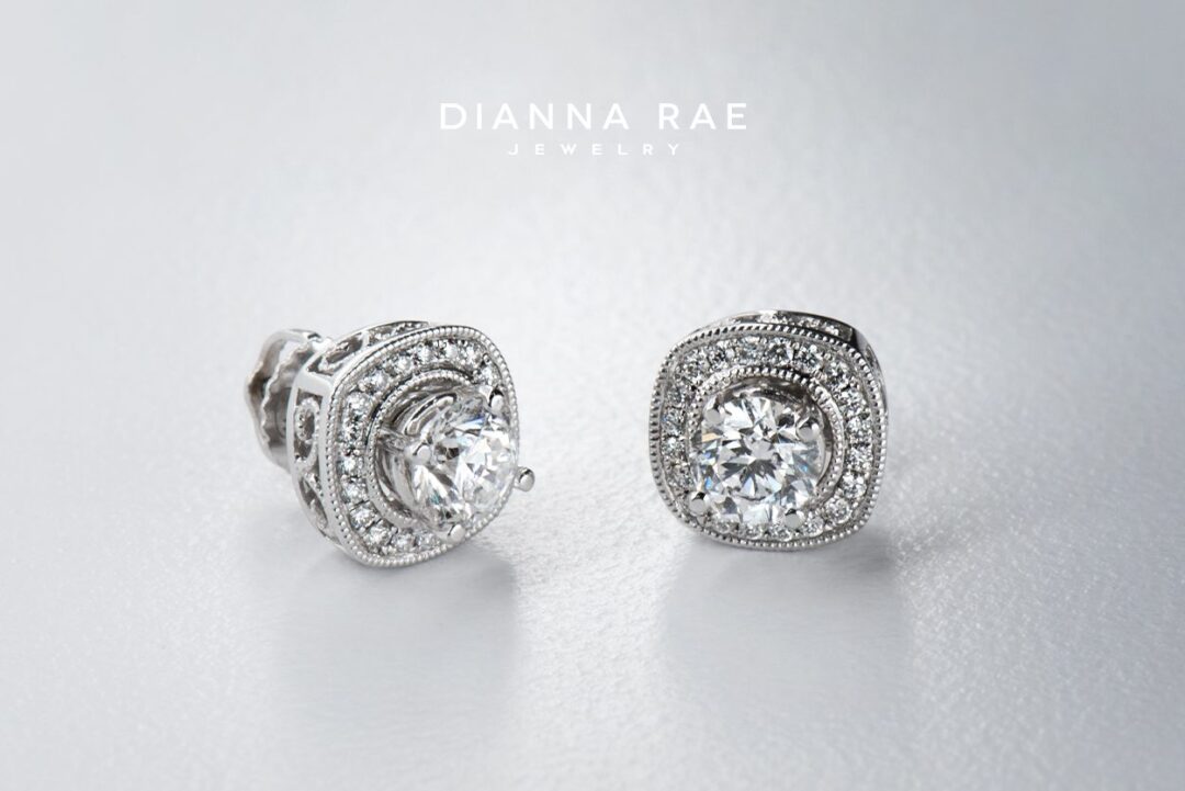 White Gold Cushion Shape Diamond Stud Earring Jackets