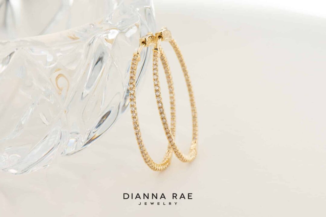 14kt Yellow Gold Diamond Hoops - Image 2
