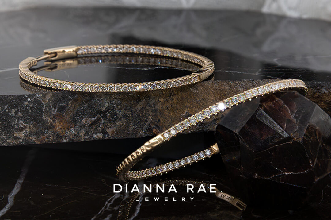 1.68 Carat Total Weight Yellow Gold Natural Diamond Hoop Earrings - Image 2