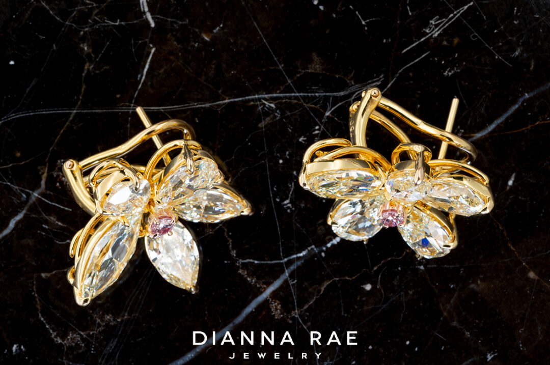 Various Shaped Diamond Earrings with Pink Diamond Centers - Image 2