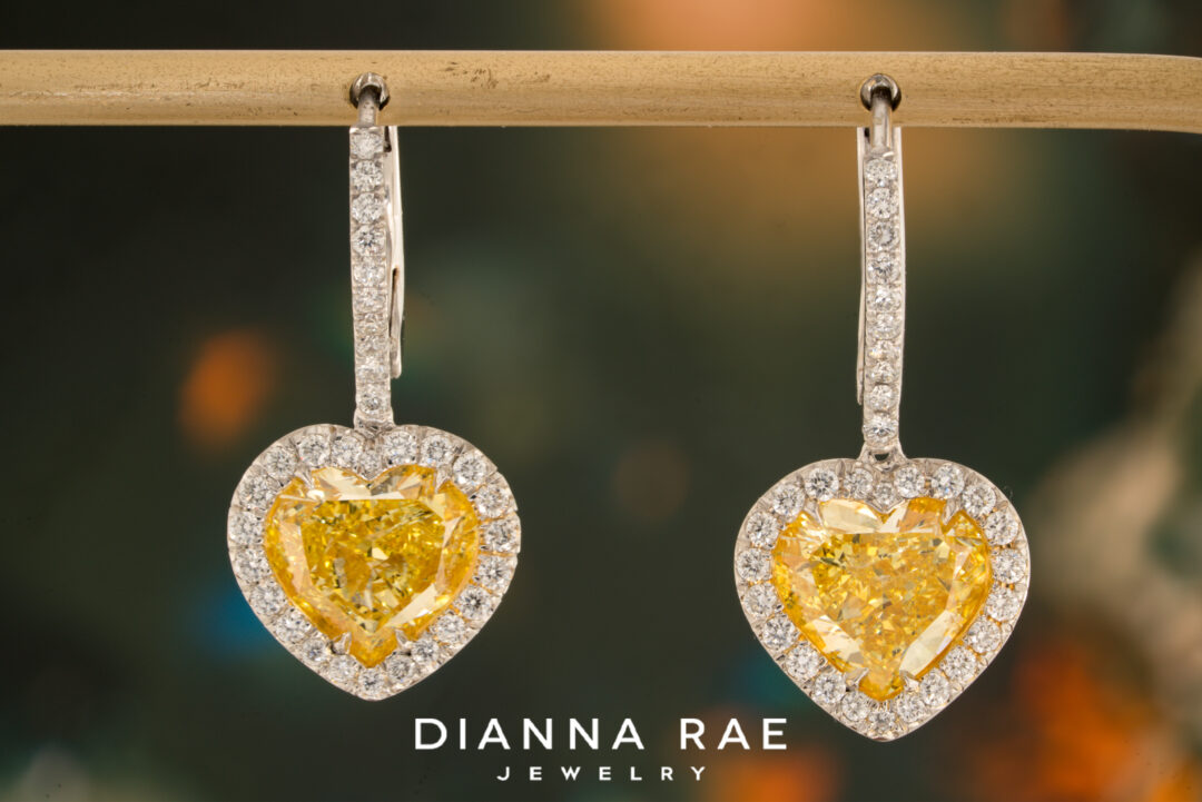 3.54 Carat Total Weight Natural Yellow Diamond Dangle Earrings