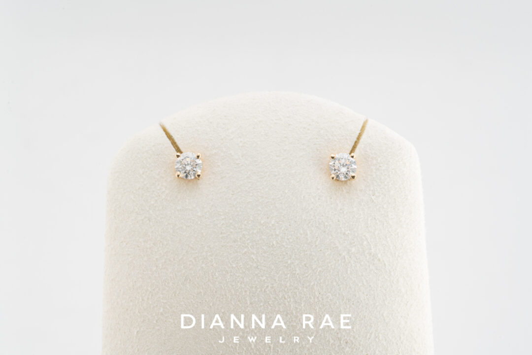 1.41 Carat Total Weight Yellow Gold Natural Diamond Studs - Image 2