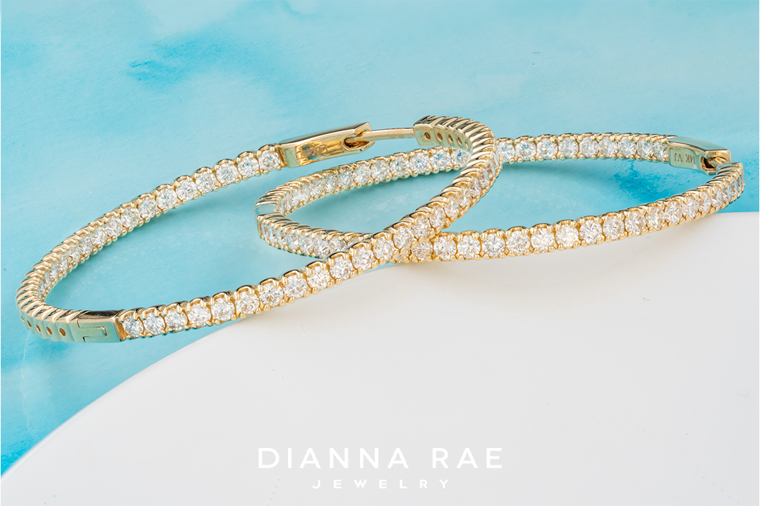 3.14 Carat Total Weight Yellow Gold Natural Diamond Hoops