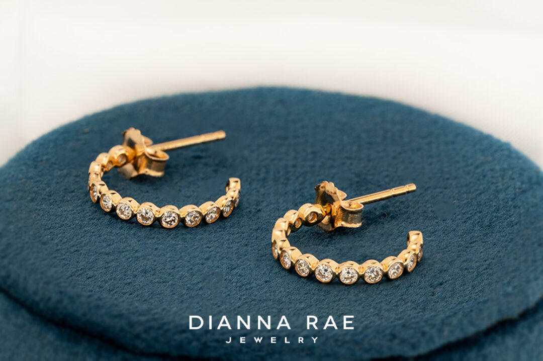 14K Yellow Gold Huggie Diamond Earrings - Image 2