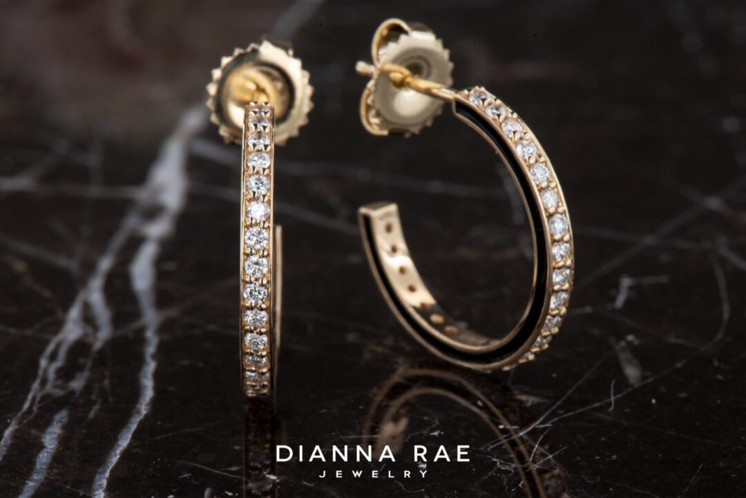 14k Yellow Gold Enamel and Diamond Hoops - Image 3