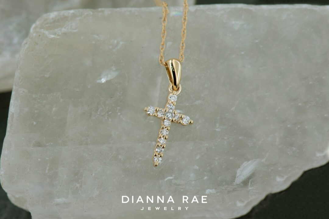 14k Yellow Gold Small Diamond Cross - Image 3
