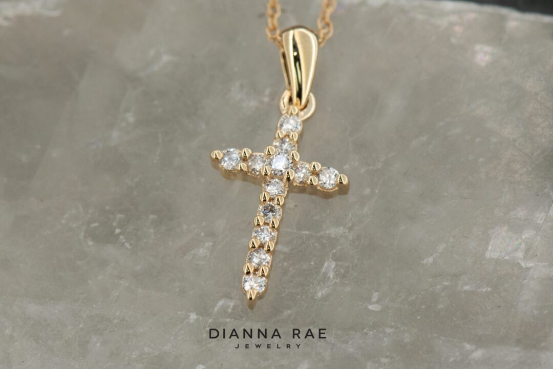 14k Yellow Gold Small Diamond Cross - Image 4