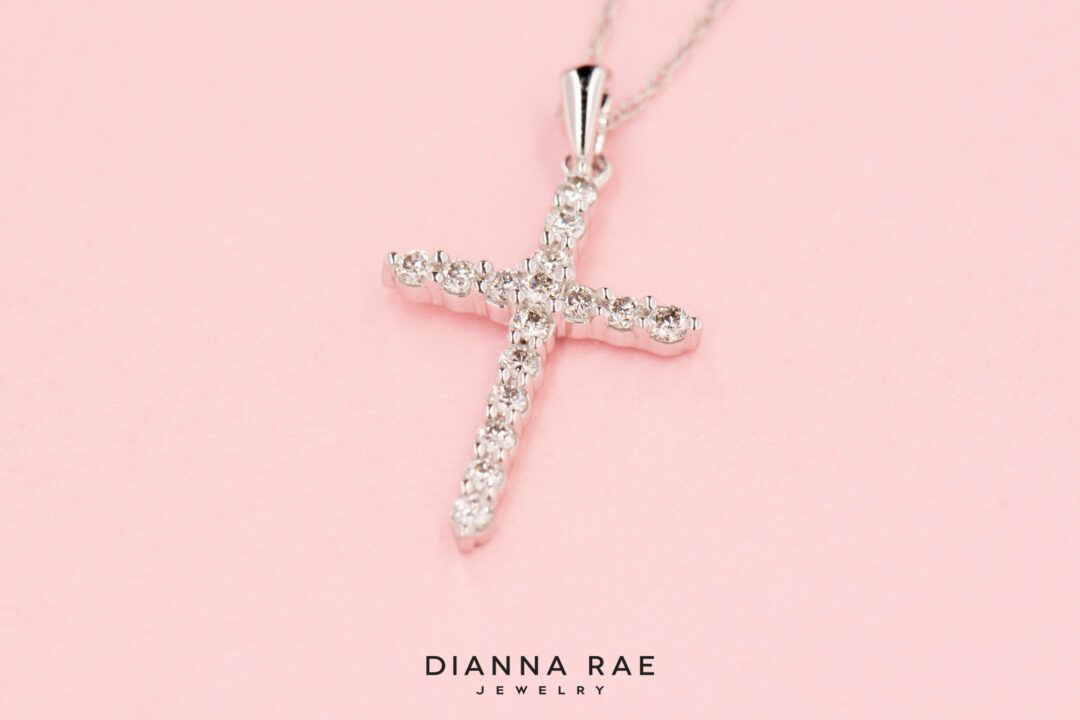 14K White Gold Diamond Cross Pendant - Large - Image 2