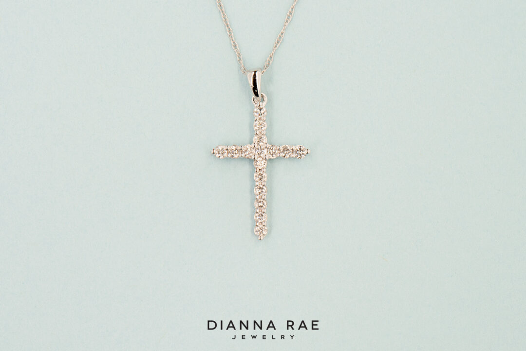14K White Gold Diamond Cross Pendant - Large