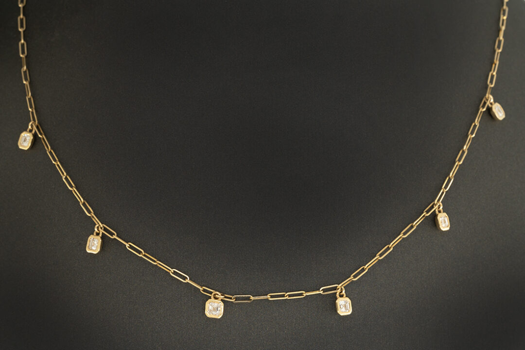 14K Yellow Gold Diamond Dangle Station Necklace - Image 4