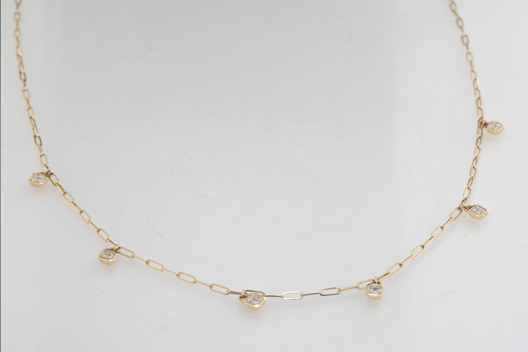 14K Yellow Gold Diamond Dangle Station Necklace - Image 3