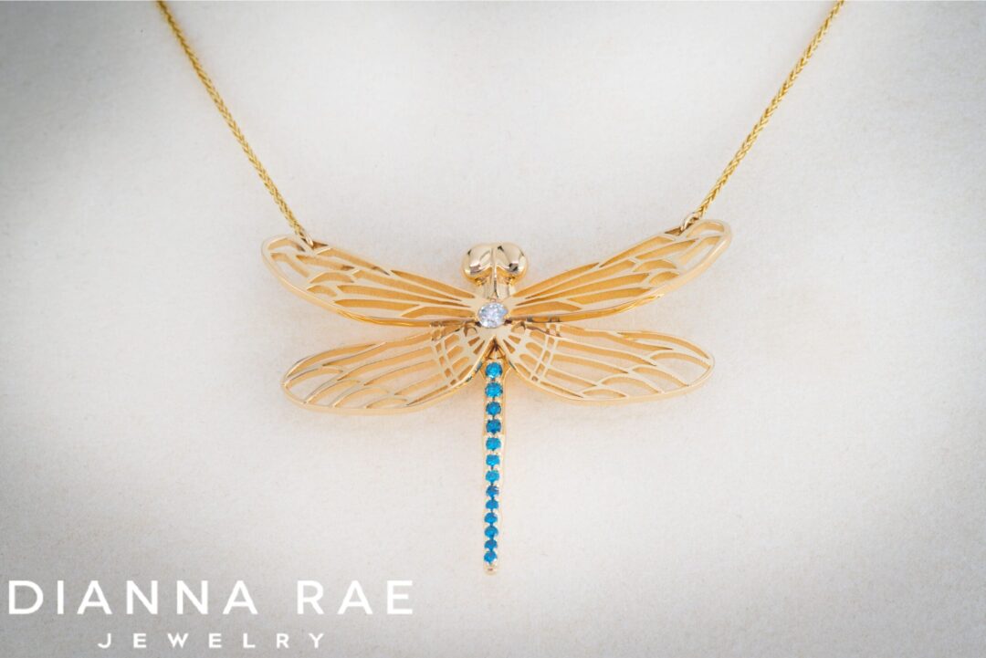 Teal Diamond Dragonfly Pendant - Image 2